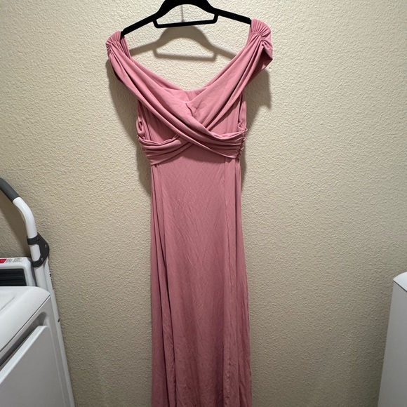 OGL Flowy Criss Cross Off-shoulder Midi Brami Dress ~ Rose Mauve - Picture 7 of 9